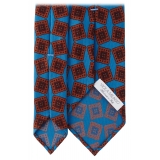 Viola Milano - Cravatta in Seta Madder Stampa a Mano e Medaglione - Blu Mix - Handmade in Italy - Luxury Exclusive Collection