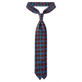 Viola Milano - Cravatta in Seta Madder Stampa a Mano e Medaglione - Blu Mix - Handmade in Italy - Luxury Exclusive Collection