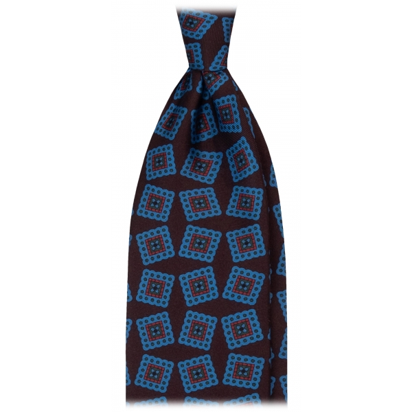 Viola Milano - Medallion Handprinted Archive Madder Silk Tie - Bronze Mix - Handmade in Italy - Luxury Exclusive Collection