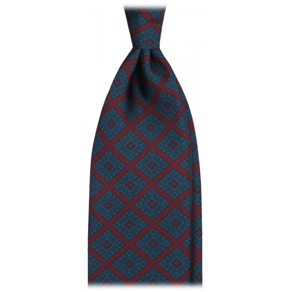 Viola Milano - Medallion Handprinted Archive Madder Silk Tie - Wine Mix - Handmade in Italy - Luxury Exclusive Collection