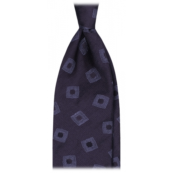 Viola Milano - Cravatta in Seta Intrecciata con Medaglione - Blu Navy/Mare - Handmade in Italy - Luxury Exclusive Collection