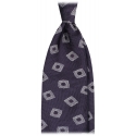 Viola Milano - Cravatta in Seta Intrecciata con Medaglione - Blu Navy/Bianco - Handmade in Italy - Luxury Exclusive Collection