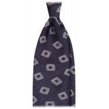Viola Milano - Cravatta in Seta Intrecciata con Medaglione - Blu Navy/Bianco - Handmade in Italy - Luxury Exclusive Collection
