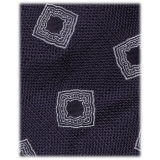 Viola Milano - Cravatta in Seta Intrecciata con Medaglione - Blu Navy/Bianco - Handmade in Italy - Luxury Exclusive Collection