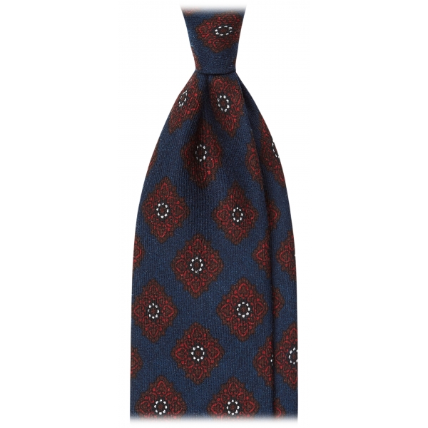 Viola Milano - Cravatta in Lana Italiana Stampa a Rombi Pugliesi - Blu Navy - Handmade in Italy - Luxury Exclusive Collection