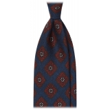 Viola Milano - Cravatta in Lana Italiana Stampa a Rombi Pugliesi - Blu Navy - Handmade in Italy - Luxury Exclusive Collection