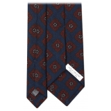 Viola Milano - Cravatta in Lana Italiana Stampa a Rombi Pugliesi - Blu Navy - Handmade in Italy - Luxury Exclusive Collection