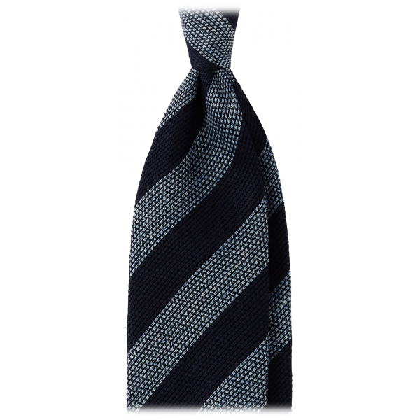 Viola Milano - Cravatta a Righe Mélange 3 Pieghe in Granatina - Blu Navy/Mare - Handmade in Italy - Luxury Exclusive Collection