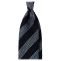 Viola Milano - Cravatta a Righe Mélange 3 Pieghe in Granatina - Blu Navy/Mare - Handmade in Italy - Luxury Exclusive Collection