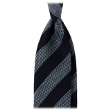 Viola Milano - Cravatta a Righe Mélange 3 Pieghe in Granatina - Blu Navy/Mare - Handmade in Italy - Luxury Exclusive Collection