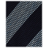 Viola Milano - Cravatta a Righe Mélange 3 Pieghe in Granatina - Blu Navy/Mare - Handmade in Italy - Luxury Exclusive Collection