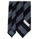 Viola Milano - Cravatta a Righe Mélange 3 Pieghe in Granatina - Blu Navy/Mare - Handmade in Italy - Luxury Exclusive Collection