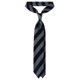 Viola Milano - Cravatta a Righe Mélange 3 Pieghe in Granatina - Blu Navy/Mare - Handmade in Italy - Luxury Exclusive Collection