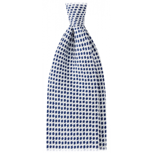 Viola Milano - Micro Bloom Selftipped Silk Tie - White/Navy - Handmade in Italy - Luxury Exclusive Collection