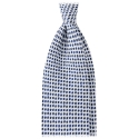 Viola Milano - Cravatta in Seta Micro Bloom con Ricamo - Bianco/Blu Navy - Handmade in Italy - Luxury Exclusive Collection