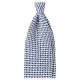 Viola Milano - Cravatta in Seta Micro Bloom con Ricamo - Bianco/Blu Navy - Handmade in Italy - Luxury Exclusive Collection