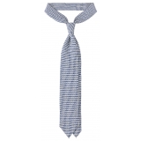 Viola Milano - Cravatta in Seta Micro Bloom con Ricamo - Bianco/Blu Navy - Handmade in Italy - Luxury Exclusive Collection
