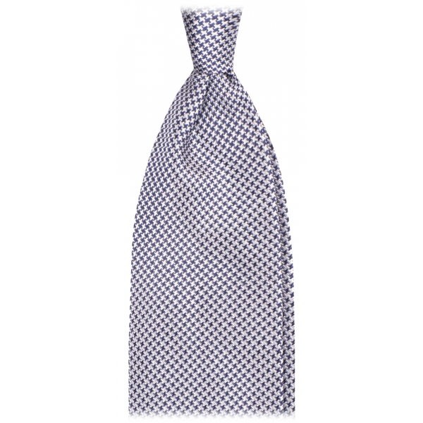 Viola Milano - Cravatta in Seta Jacquard con Micro Intreccio - Blu Navy/Bianco - Handmade in Italy - Luxury Exclusive Collection