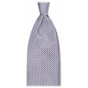 Viola Milano - Cravatta in Seta Jacquard con Micro Intreccio - Blu Navy/Bianco - Handmade in Italy - Luxury Exclusive Collection