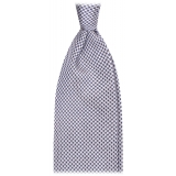 Viola Milano - Cravatta in Seta Jacquard con Micro Intreccio - Blu Navy/Bianco - Handmade in Italy - Luxury Exclusive Collection