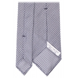 Viola Milano - Cravatta in Seta Jacquard con Micro Intreccio - Blu Navy/Bianco - Handmade in Italy - Luxury Exclusive Collection