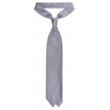 Viola Milano - Cravatta in Seta Jacquard con Micro Intreccio - Blu Navy/Bianco - Handmade in Italy - Luxury Exclusive Collection