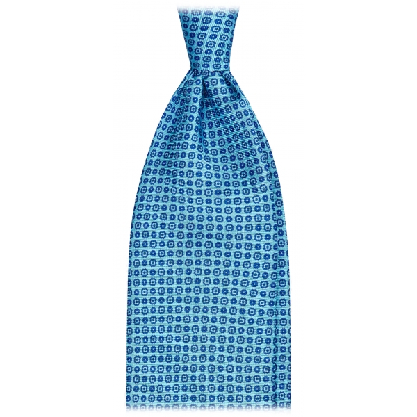 Viola Milano - Micro Floral 3-Fold Handprinted Selftipped Silk Tie - Sea - Handmade in Italy - Luxury Exclusive Collection