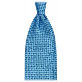 Viola Milano - Micro Floral 3-Fold Handprinted Selftipped Silk Tie - Sea - Handmade in Italy - Luxury Exclusive Collection