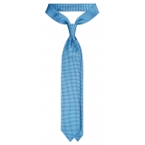 Viola Milano - Micro Floral 3-Fold Handprinted Selftipped Silk Tie - Sea - Handmade in Italy - Luxury Exclusive Collection