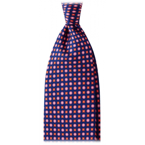 Viola Milano - Cravatta in Seta Italiana Motivo Micro Floreale - Blu Navy Mix - Handmade in Italy - Luxury Exclusive Collection