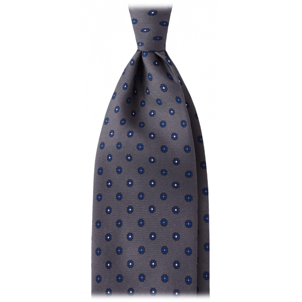 Viola Milano - Micro Floral Selftipped Silk Tie - Grey/Blue - Handmade in Italy - Luxury Exclusive Collection