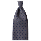 Viola Milano - Micro Floral Selftipped Silk Tie - Grey/Blue - Handmade in Italy - Luxury Exclusive Collection