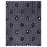 Viola Milano - Cravatta in Seta con Motivo Micro Floreale - Grigio/Blu - Handmade in Italy - Luxury Exclusive Collection