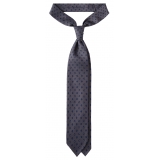 Viola Milano - Cravatta in Seta con Motivo Micro Floreale - Grigio/Blu - Handmade in Italy - Luxury Exclusive Collection