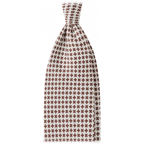 Viola Milano - Cravatta in Seta con Motivo a Micro Fiori - Bianco/Marrone - Handmade in Italy - Luxury Exclusive Collection
