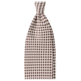 Viola Milano - Micro Flower Selftipped Silk Tie - White/Brown - Handmade in Italy - Luxury Exclusive Collection