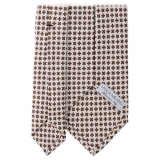 Viola Milano - Micro Flower Selftipped Silk Tie - White/Brown - Handmade in Italy - Luxury Exclusive Collection