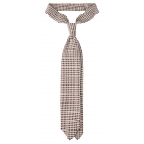 Viola Milano - Micro Flower Selftipped Silk Tie - White/Brown - Handmade in Italy - Luxury Exclusive Collection