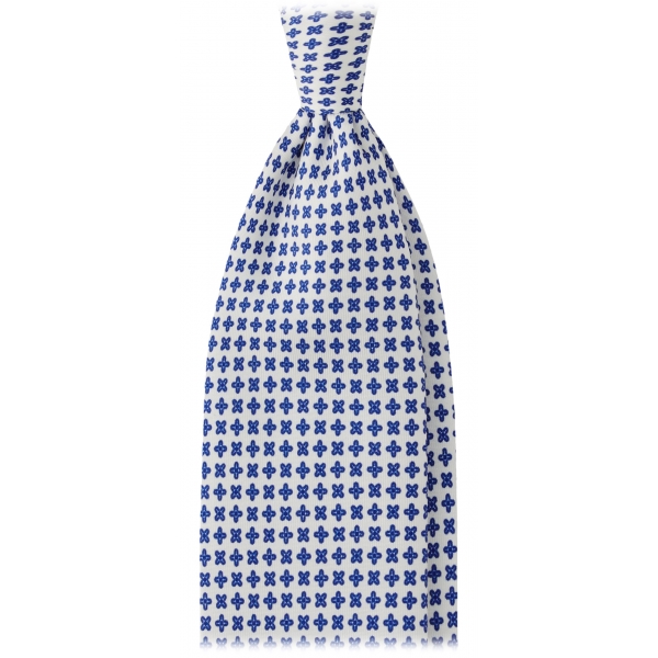 Viola Milano - Micro Flower Selftipped Silk Tie - White/Navy - Handmade in Italy - Luxury Exclusive Collection