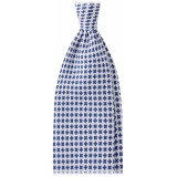 Viola Milano - Cravatta in Seta con Motivo a Micro Fiori - Bianco/Navy - Handmade in Italy - Luxury Exclusive Collection