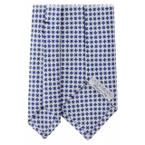 Viola Milano - Cravatta in Seta con Motivo a Micro Fiori - Bianco/Navy - Handmade in Italy - Luxury Exclusive Collection