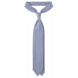 Viola Milano - Micro Flower Selftipped Silk Tie - White/Navy - Handmade in Italy - Luxury Exclusive Collection