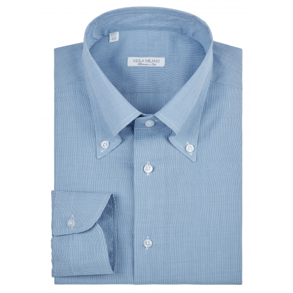 Viola Milano - Micro Pattern Carlo Riva Tela Button-Down Shirt - Light Blue - Handmade in Italy - Luxury Exclusive Collection