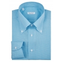 Viola Milano - Camicia Carlo Riva Voila Tela con Motivo Micro - Turchese - Handmade in Italy - Luxury Exclusive Collection