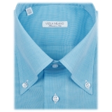 Viola Milano - Camicia Carlo Riva Voila Tela con Motivo Micro - Turchese - Handmade in Italy - Luxury Exclusive Collection