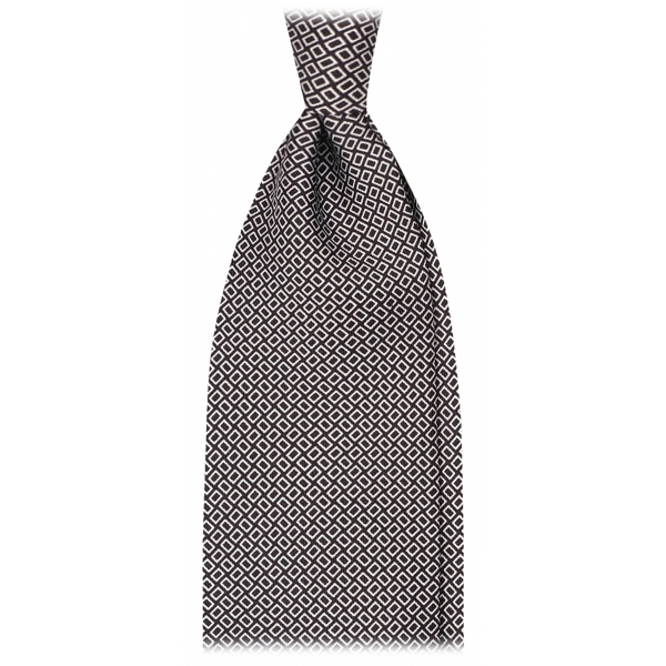 Viola Milano - Cravatta in Seta Italiana Motivo Micro Quadrato - Nero/Bianco - Handmade in Italy - Luxury Exclusive Collection