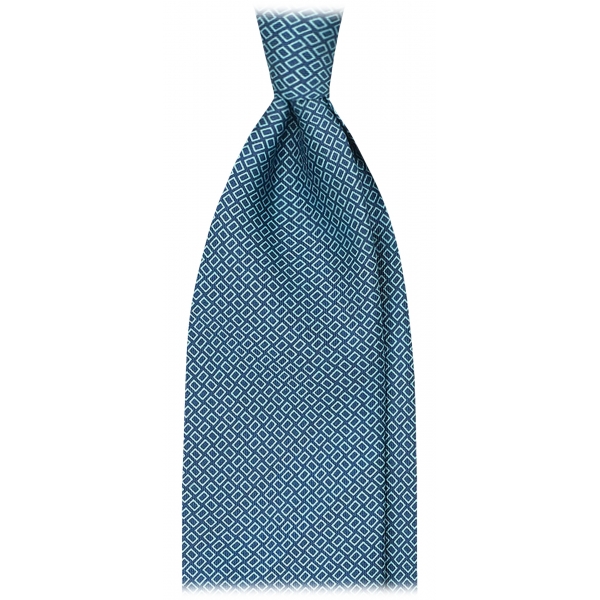 Viola Milano - Cravatta in Seta Italiana Micro Quadrato - Navy/Turchese - Handmade in Italy - Luxury Exclusive Collection
