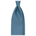 Viola Milano - Cravatta in Seta Italiana Micro Quadrato - Navy/Turchese - Handmade in Italy - Luxury Exclusive Collection