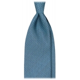 Viola Milano - Cravatta in Seta Italiana Micro Quadrato - Navy/Turchese - Handmade in Italy - Luxury Exclusive Collection