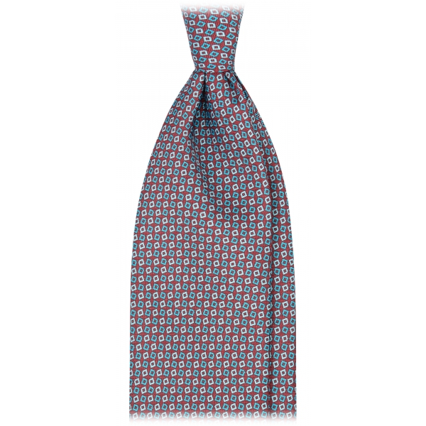 Viola Milano - Micro Square Selftipped Silk Tie - Sea/Red - Handmade in Italy - Luxury Exclusive Collection